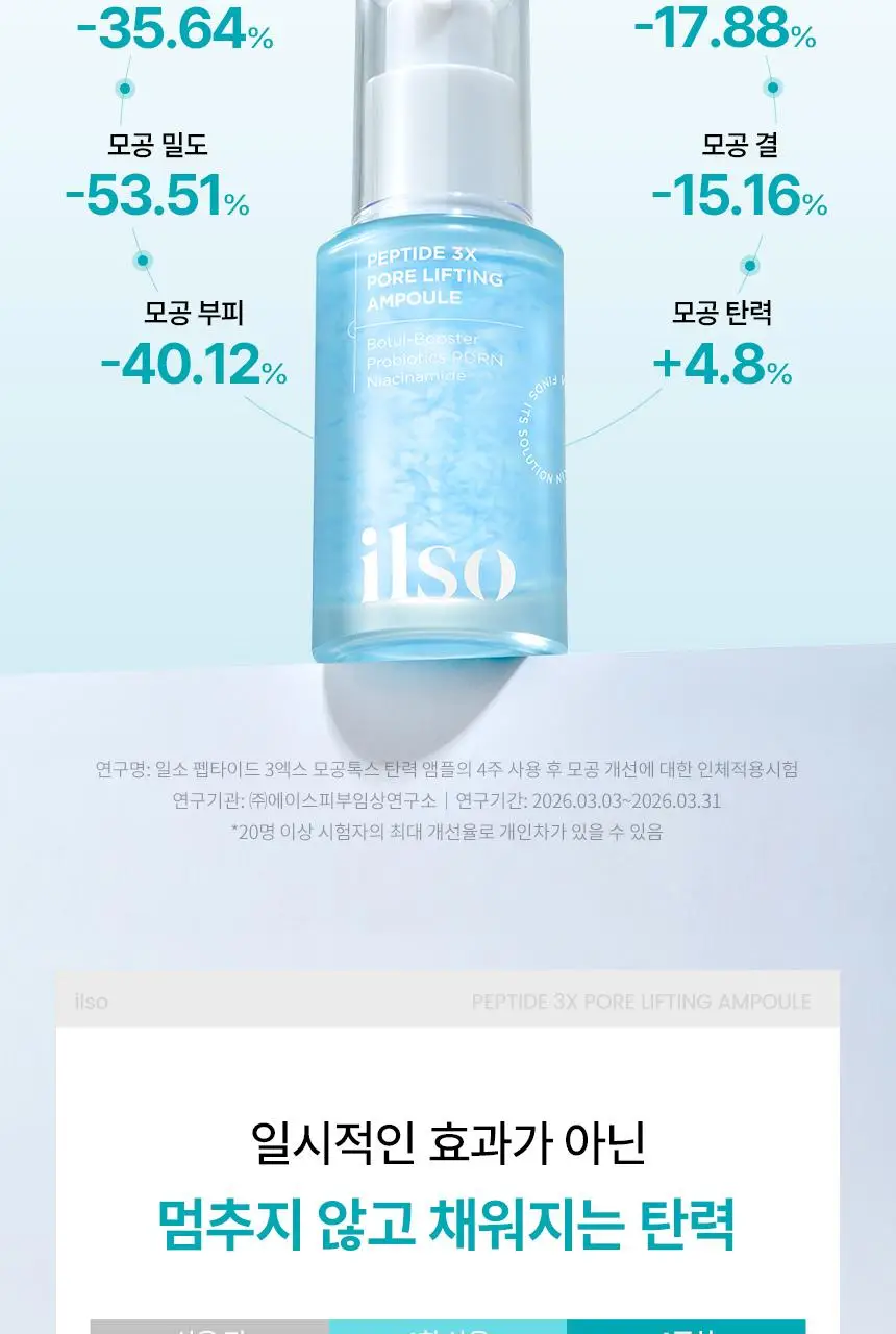 [아랑공동개발] 일소 펩타이드 3엑스 모공톡스 탄력 앰플 30ml 기획 (+피지클리너 2매) 상세페이지 26